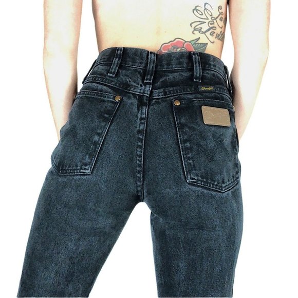 Wrangler Denim - Vintage Wrangler Black Leather Patch mom jeans